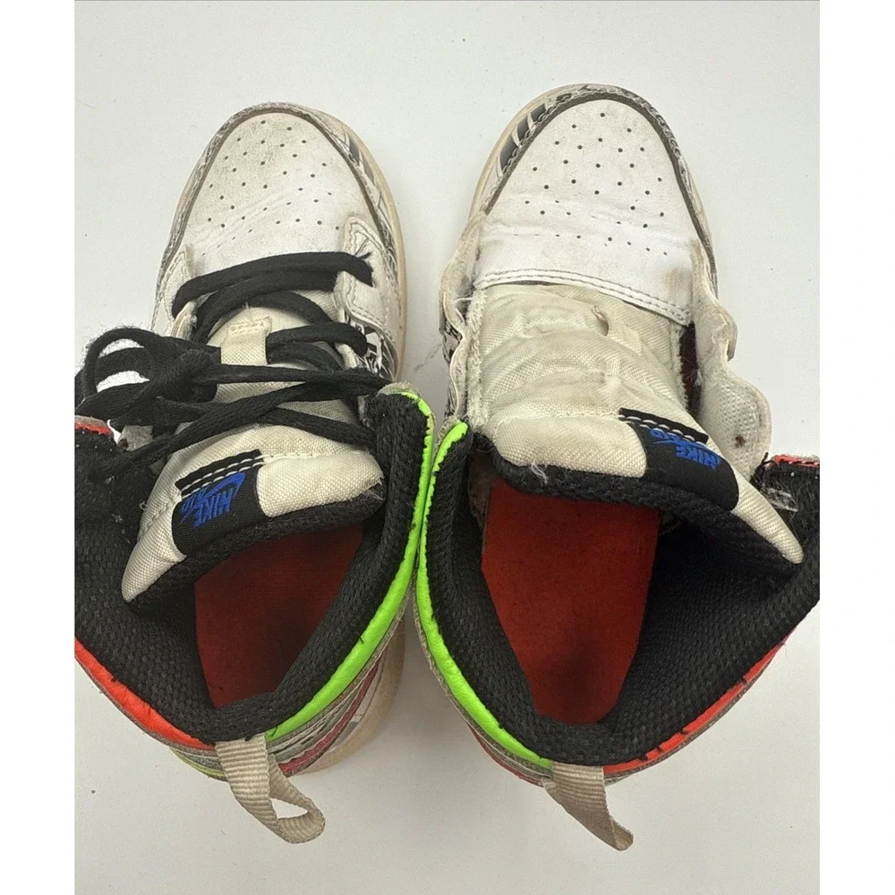 kids Nike Air Jordan 1 Mid‎ All Over Logo Size 10C White Green one with no laces